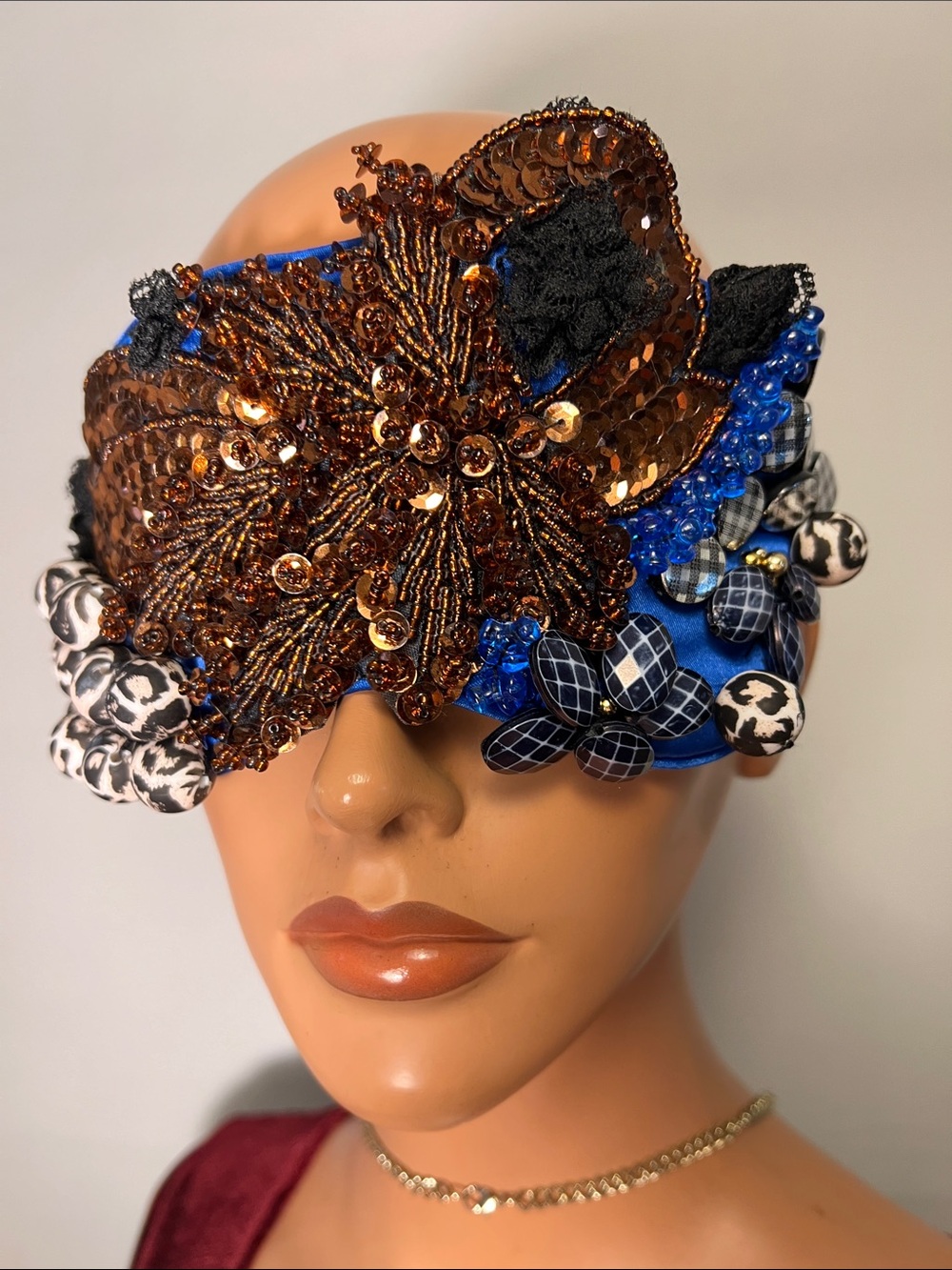 Embellished Blue and Gold Sequin Face Mask - Designer-Inspired